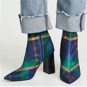 Jeffrey Campbell Siren Bootie Green/Blue Plaid Size 8.5